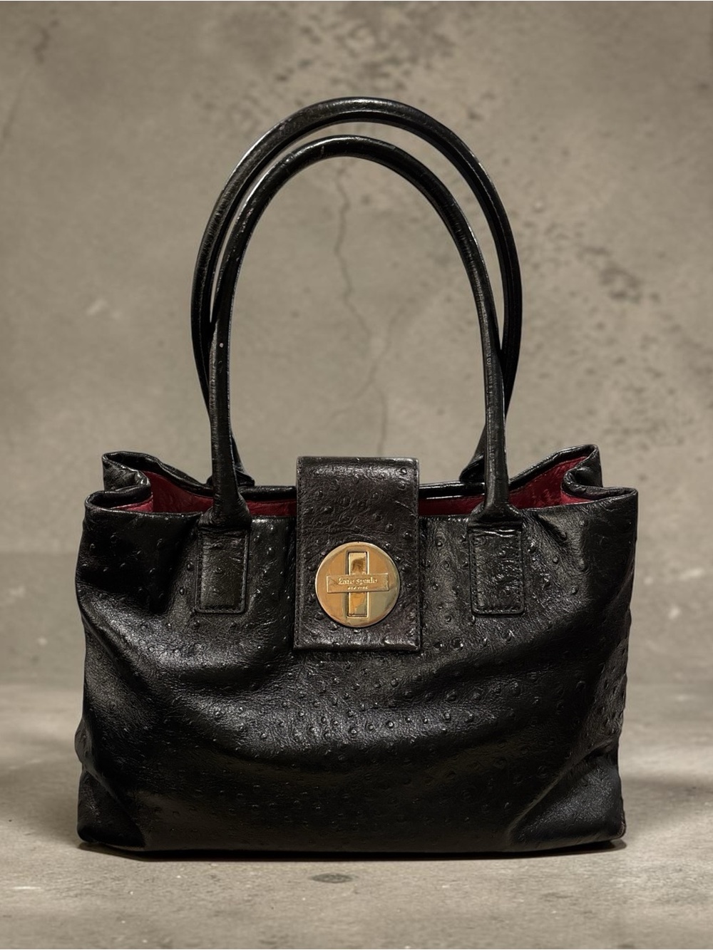 Kate Spade New York Bexley Stevie Satchel, Black Ostrich Embossed Leather Flaws